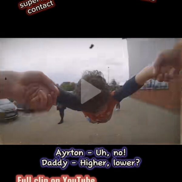 30th August 2017, photo of Ayrton Abreu being span around in the air by daddy. This links to the clip where daddy spins Ayrton & Gabrielle Abreu up in the air outside Parkway cinema in Cleethorpes. Click to watch full clip.