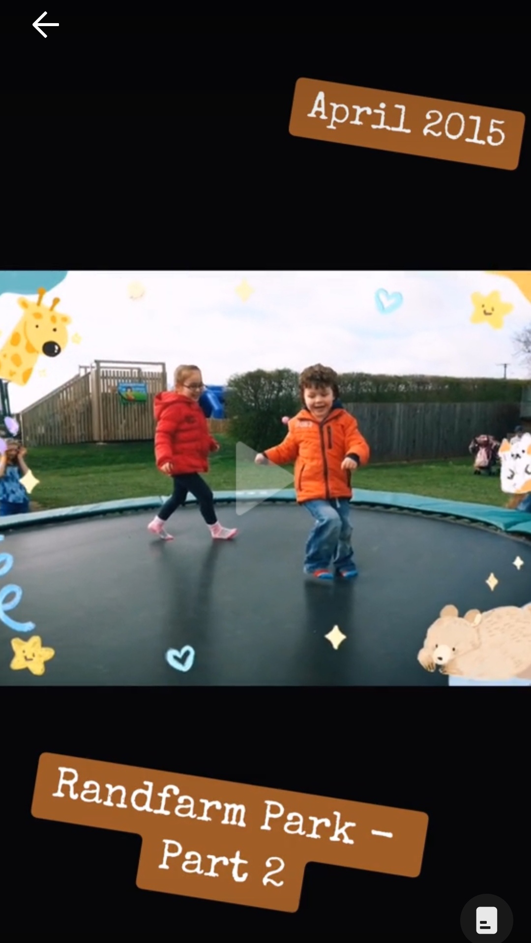 April 2015, Ayrton & Gabrielle chase each other on a trampoline at Randfarm park, where they had gone for daddy's birthday. Click to watch full clip