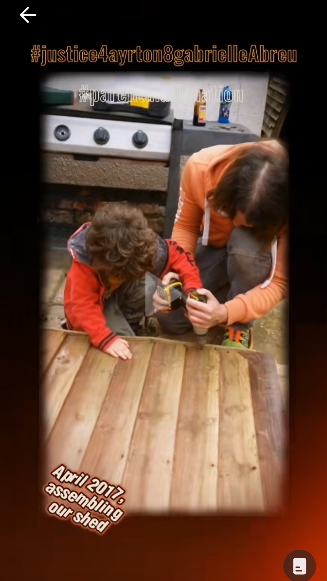 April 2017, photo of Ayrton Abreu helping daddy Abreu build a shed at his home. Ayrton is learning how to operate an electric drill on this photo. Click to watch full clip.