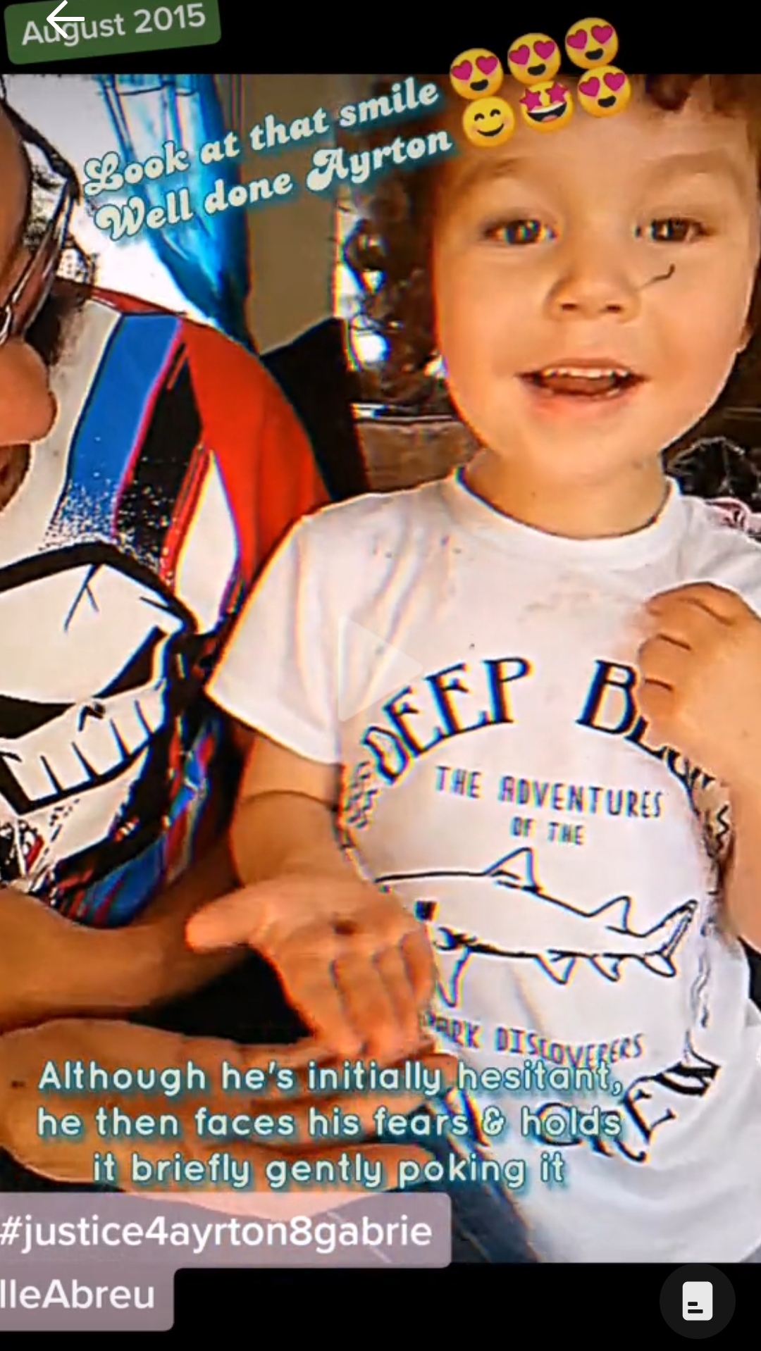 August 2015, most beautiful photo of Ayrton holding a spider for the first time with daddy & mummy's encouragement, at mummy's house. Click to watch full clip