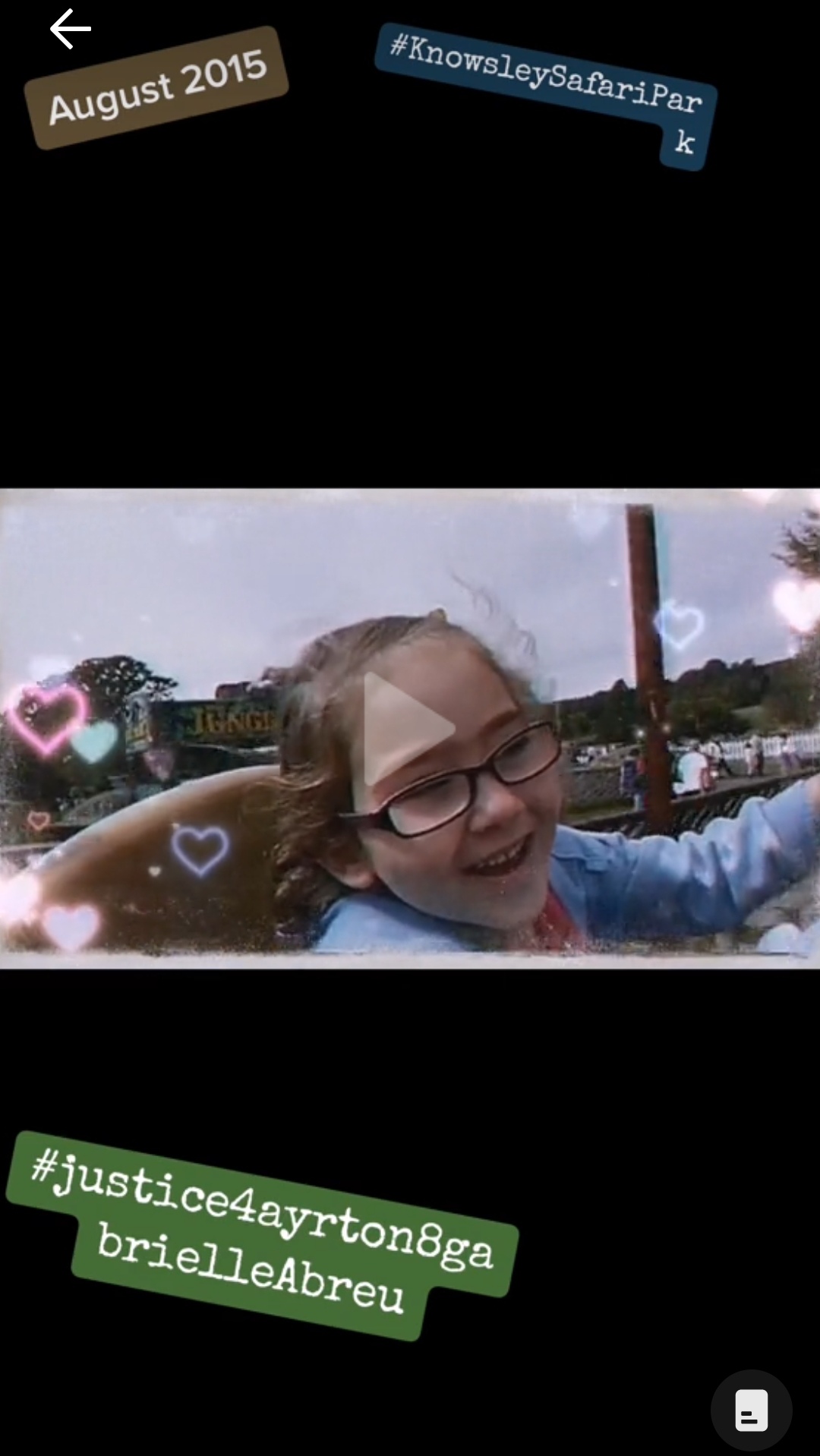 August 2015, photo of Gabrielle Abreu with a huge smile on her face as she rides a rollercoaster at Knowsley safari park near Liverpool. Click to watch full clip