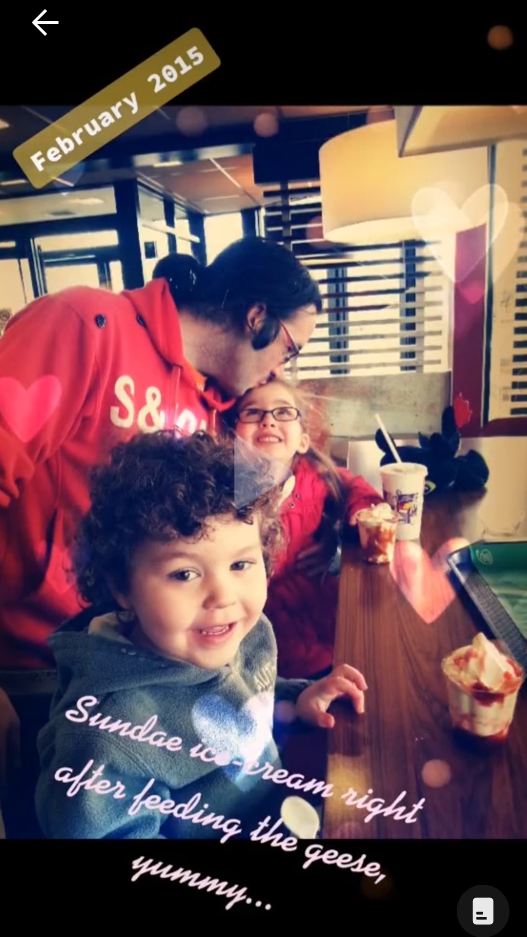 February 2015, Ayrton, Gabrielle & daddy having delicious sundae after feeding some geese at Cleethorpes boating lake. This was the first time they had time together out in the community after their mother disappeared with them a couple of weeks earlier. Click to watch full clip