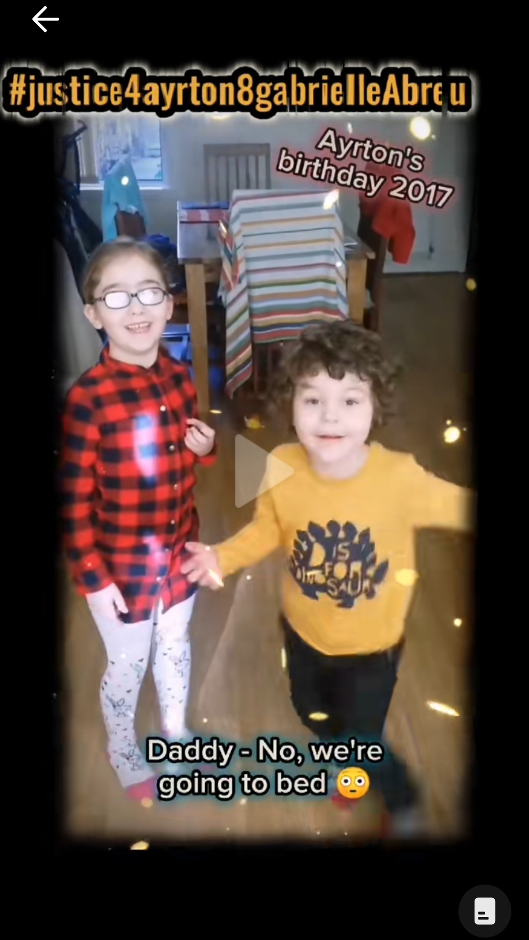 February 2017, photo of Ayrton & Gabrielle Abreu excited to get present hunting for Ayrton's birthday at daddy's house. The way they handle the last present is rather funny. Click to watch full clip.