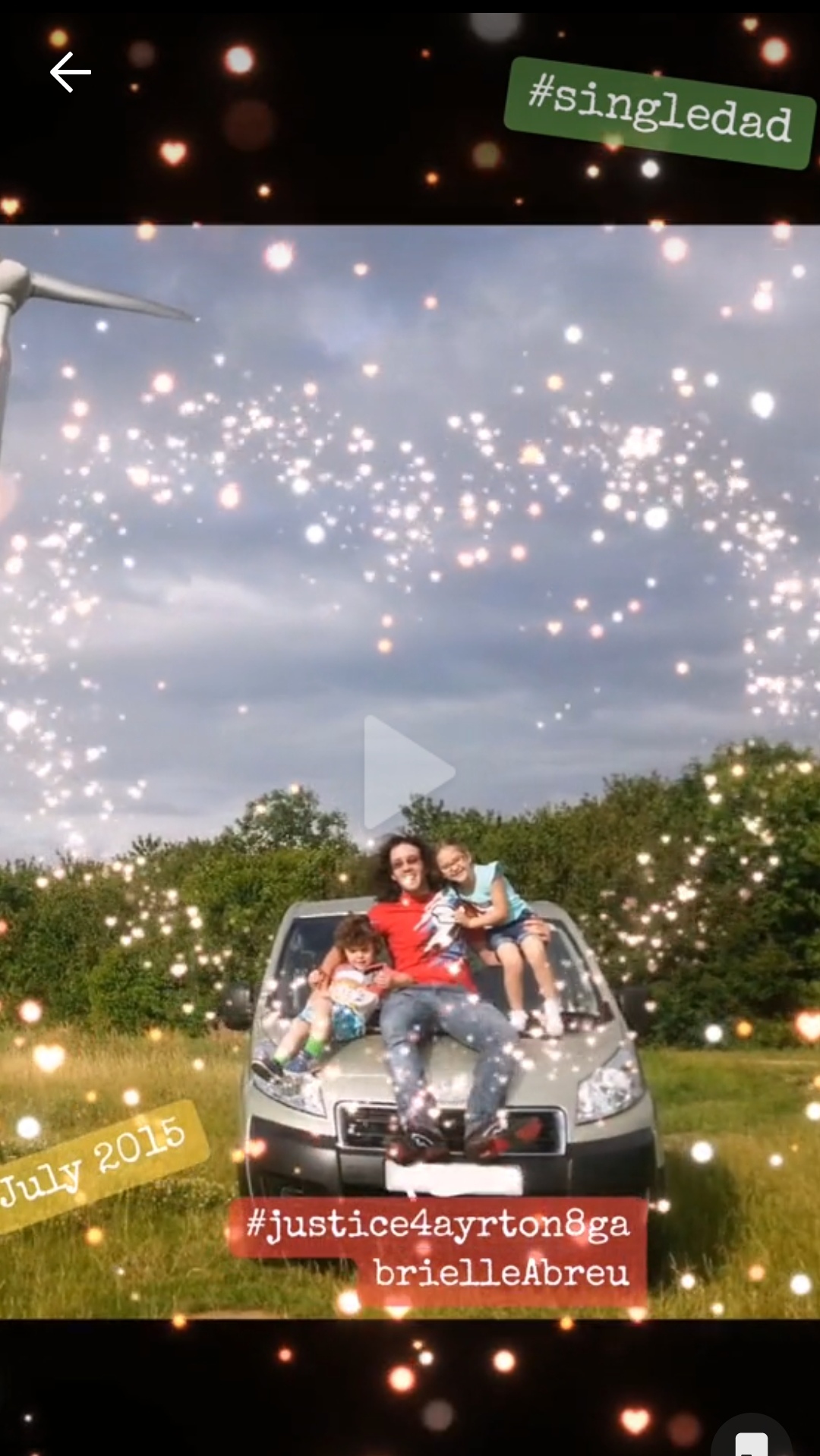 July 2015, photo of Ayrton & Gabrielle Abreu with daddy sat on the bonnet of his taxi somewhere in the fields near Tetney. Click to watch full clip