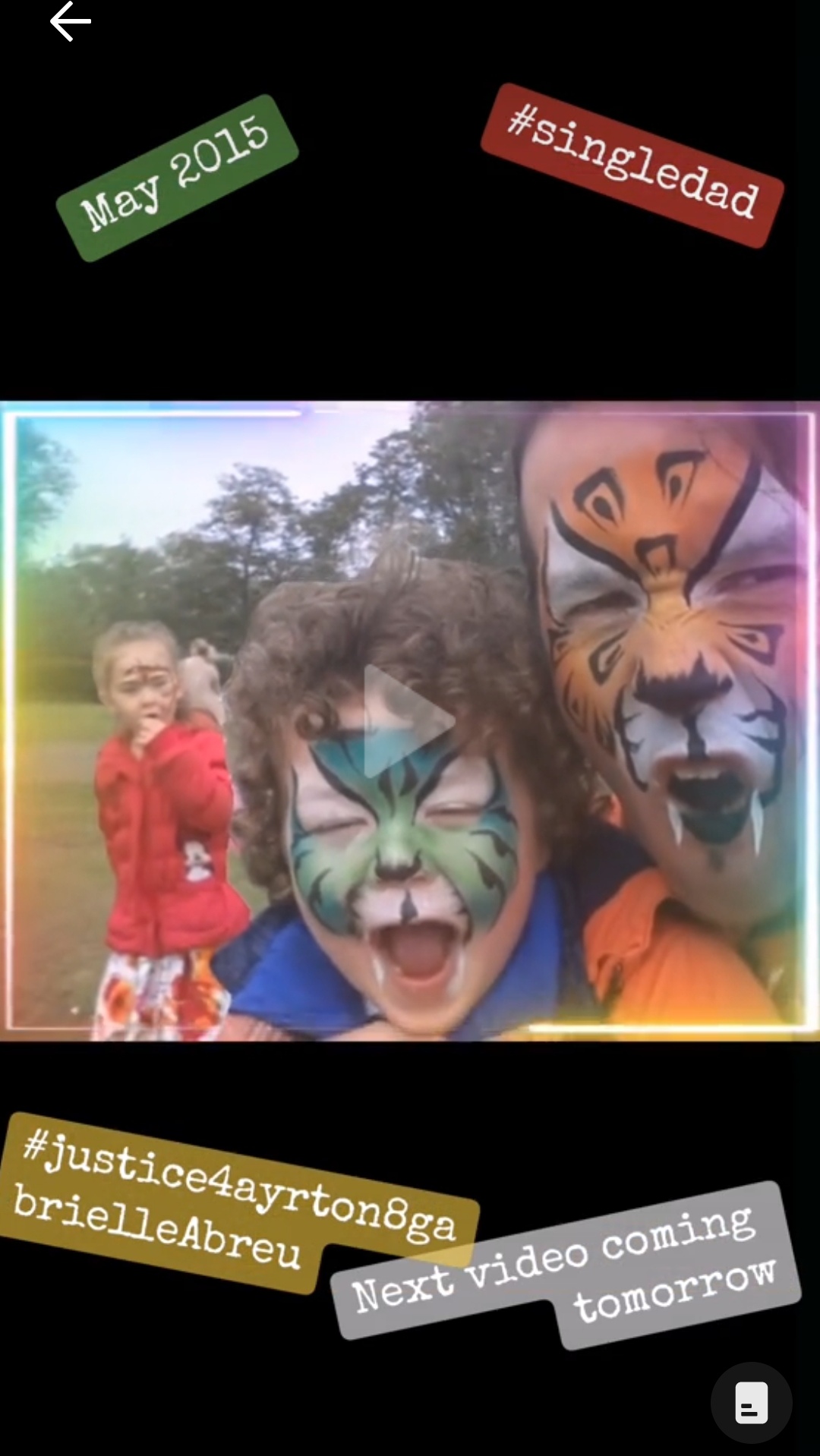 May 2015 Ayrton, Gabrielle & daddy get face paint, Ayrton of a green tiger, Gabrielle of a dragon, & daddy of a leopard. Click to watch full clip