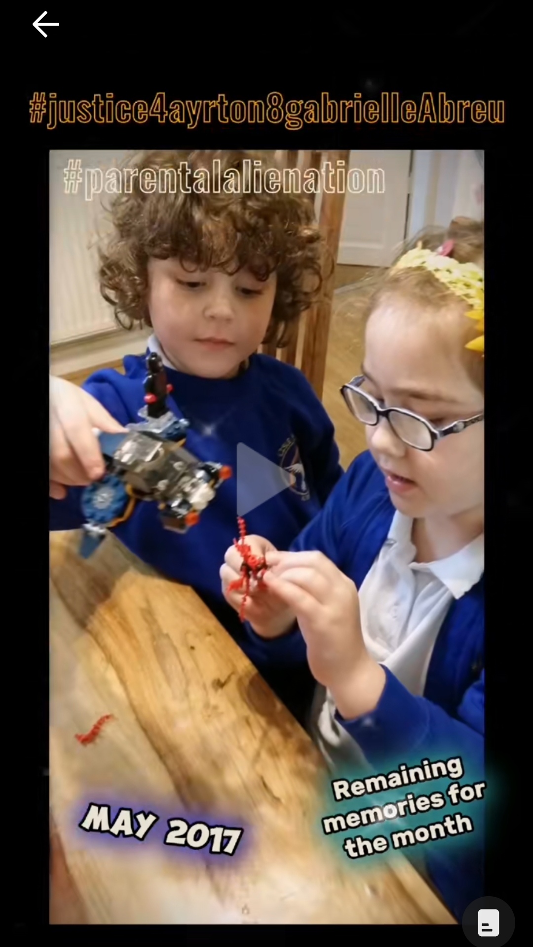 May 2017, photo of Ayrton & Gabrielle Abreu playing with their building block spaceship & dragon. Ayrton chose the spaceship whilst Gabrielle chose the dragon, at daddy Abreu's home with them. Click to watch full clip.