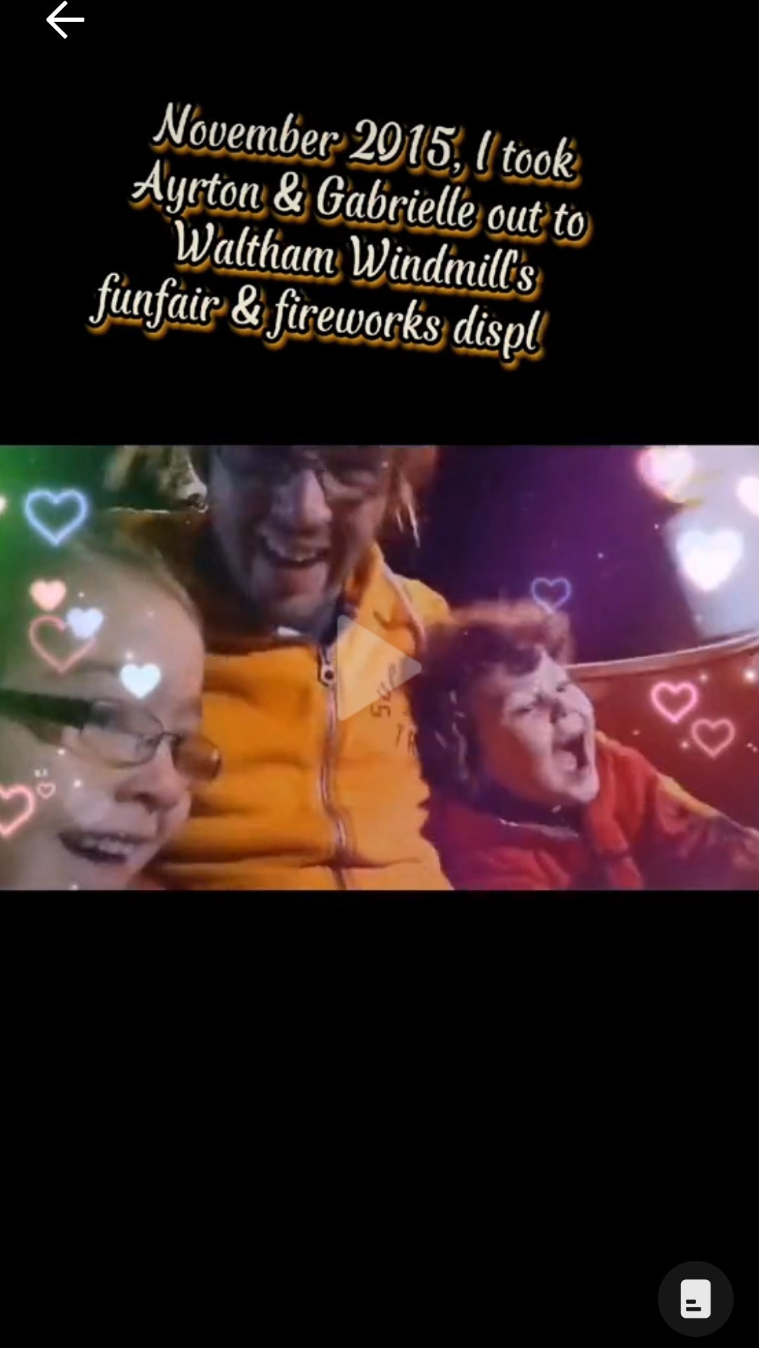 November 2015, Ayrton & Gabrielle Abreu laughing whilst spinning around with daddy inside a funfair ride on bonfire night, at the windmill in Waltham, Lincolnshire. Click to watch full clip