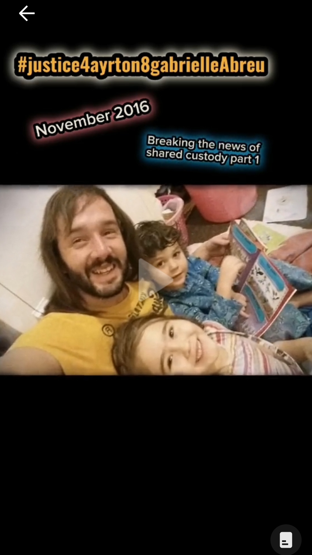 November 2016, photo of Ayrton & Gabrielle Abreu cosy with daddy reading a bedtime story at mummy's house, in a period when decisions were being made in regards to what level of shared custody was to be implemented. Click to watch full clip