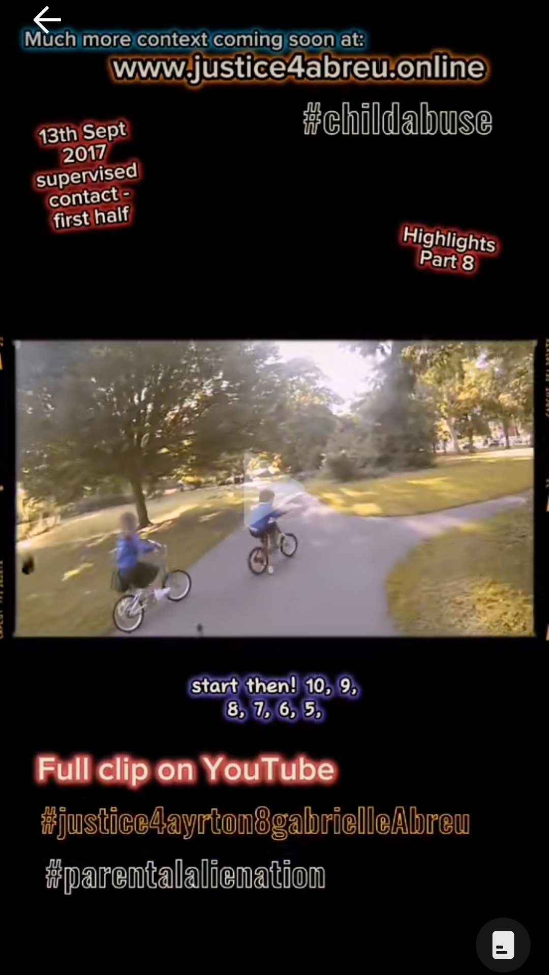 2017-09-13 photo of Ayrton & Gabrielle Abreu on their bicycles at People's Park in Grimsby, on a sunny day, just before daddy races them on, confidently giving them a 10 second start. This photo is linked to its clip