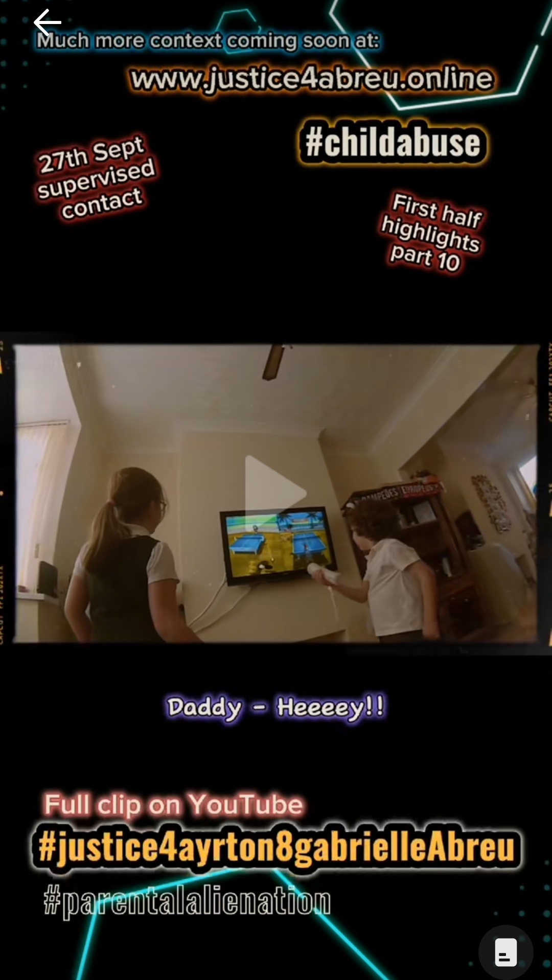 2017-09-27 photo of Ayrton & Gabrielle Abreu playing table tennis on the Wii, at their home with daddy in Grimsby. This photo is linked to its clip